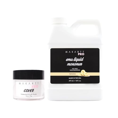 MakarttPro Acrylic Nail Kit – Pure Elegance Cover Acrylic Powder 2oz & Banana Scented MMA-Free Monomer 16oz – Fast Set EMA Liquid, Professional Acrylic Nail Supplies for Technicians