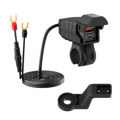 Ujjdwiurgh Cargador USB para Motocicleta QC3.0, Impermeable, PD3.0, con Puerto de Carga Rápida para Manillar y Voltímetro.