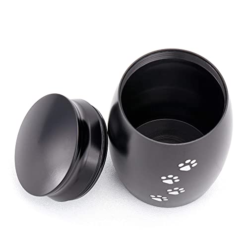 Image of Small Urns for Dog or Cats Ashes,Memorial Urn for Pet Hair /Fur | 2.67 Inches Black Mini Pet Paw Print Keepsake Urn for Ashes,Small Pet Cremation Urn(Aluminum)