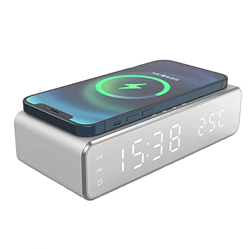 Lonferuo Led Smart Digital Alarm Clock With Wireless Charger, Thermometer And Time, Qi-Certified For Bedroom, Meeting, Travel, Homework And More (Silver) #TOP16
