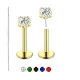 DAYANEY 2 Pcs Gold Nose Stud, 20g Cartilage Earrings Tragus Piercing Jewelry, 14k Titanium Nose Ring Threadless Medusa Clip on Earrings, Flat Back Nose Stud Jewelry for Women/Men(3mm)