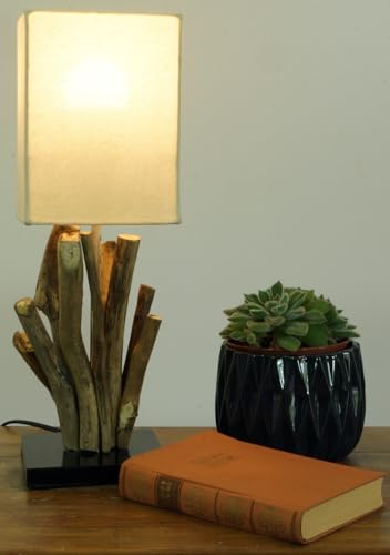Guru-Shop Lampe à Poser/lampe à Poser Vigo, Bois Flotté, Coton, Fait à la Main à Bali en Matériau Naturel - Modèle Vigo, Boisflotté, 43x15x15 cm,...