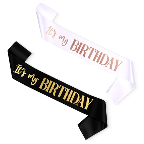 It's My Birthday Schärpe 2 Stück Geburtstag Schärpe Satin Geburtstag Schärpe für Damen Mädchen Junge Schwarz Weiß Schärpe Deko Happy Birthday Sash for Birthday Girl