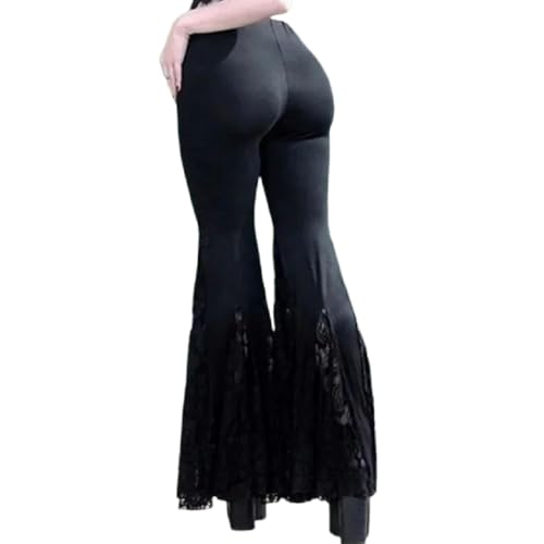 Women's Gothic Lace Flared Pants Wide Leg Palazzo Pants High Waist Mesh Bell Bottom Trousers for Party Festival Dance3