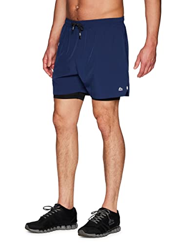 Rbx Active Men's Lined Running Short Gym Shorts With Inner Compression, Airy Moisture Wicking Workout Shorts With Attached Liner For Men Quick Drying Woven Shorts With Pockets Perforated Navy M #TOP4