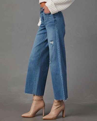 Women's High Waisted Baggy Jeans Wide Leg Petite 2025 Trendy 8 Points Length Casual Stretch Denim Pants2