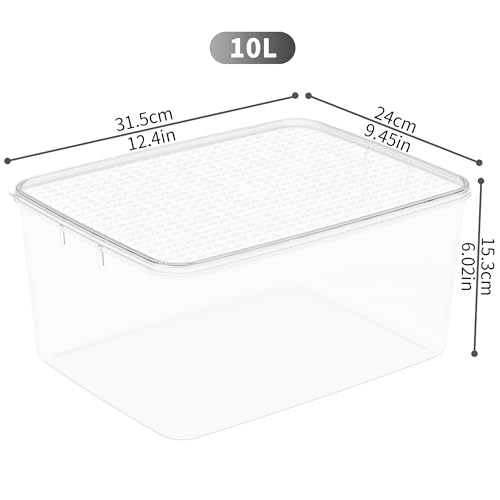 Cetomo 10L*4 Gefrierbehälter, Frischhaltedose, Vorratsdosen mit Deckel, Behälter Gefrierschrank fur Kühlschrank, Gefriergeeignet, Mikrowellengeeignet, BPA-freier Kunststoff, Klar, 10L-4er Set