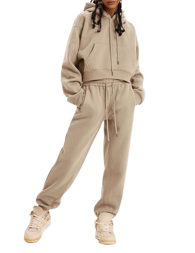 COZYPOIN Womens Fleece 2 Piece Outfits Sweatsuit Crop Top and Pants Hoodie Tracksuit Set4