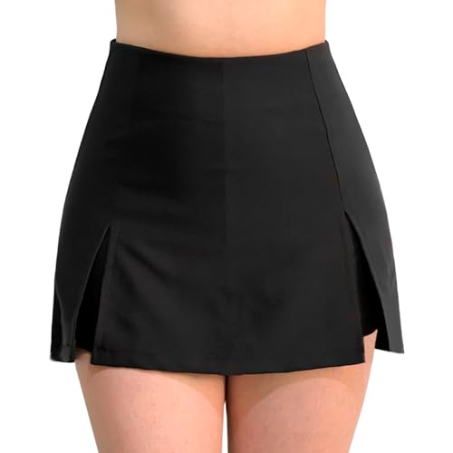 Lista de Faldas que puedes comprar esta semana. 45 Short Falda Mujer Doble Abertura Delantera (MX/US, Alfa, Mediano, Regular, Regular, Negro)