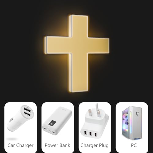 Image of 3D LED Neon Cross Sign, USB-Powered Custom Neon Light with 5-Level Dimmer, 5 Color Options, Decorative Wall Art for Home, Bedroom, Church, Party, and Gifts (9x8 in) (Warm Yellow)