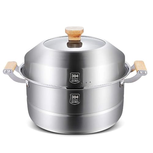 LuysmengEU Olla Grande con Tapa, vaporera de Capas, ollas for Sopa de Acero Inoxidable 304 for Uso Comercial y doméstico, Olla Antiadherente for Cocina de Gas o de inducción.(30cm)
