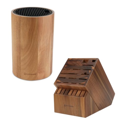 Image of KITCHENDAO 25 Slot Acacia Wood Knife Block without Knives and Universal Knife Block Without Knives