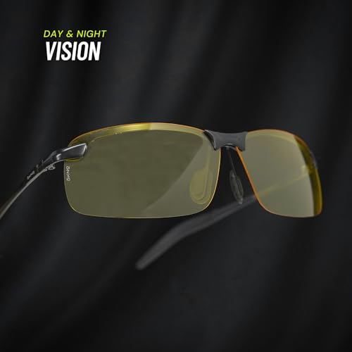 Image of Eyewearlabs OKNO | Polarized Night Driving Yellow Wrap-Around Branded Stylish Sunglasses For Men & Women | 100% UV Protection Shades | Cricket Sports Cycling Driving | Large | Troy