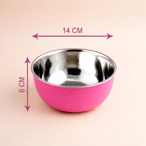 Image of Zaib Stainless Steel Microsafe Serving Bowl - 600ml Insulated Snack & Dessert Bowl (14 cm) (Pink)