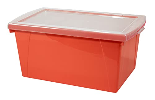 Image of Storex 5.5 Gallon Storage Bin with Lid - Plastic Classroom Organizer for Books and Supplies, Red, 6-Pack (62745U06C)