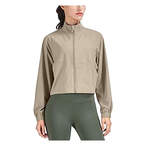 altiland Women's Athletic Running Yoga Gym Track Zip Up Cropped Jackets Long Sleeve Workout Shirts (Gravel, Small) Cover