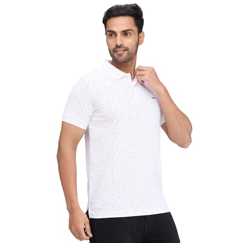 Image of Park Avenue Men's Slim Fit Print Pattern Cotton Polyester Blend Polo Neck Half Sleeve Casual T-Shirt