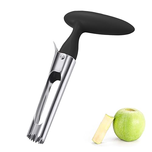 Apfelausstecher, 430 Edelstahl Apfelentkerner, Apfelentkerner mit ABS Griff, mit Scharfer Gezackter Klinge und Ergonomischem Griff, für Obst und Gemüse, für Küche, Schwarz