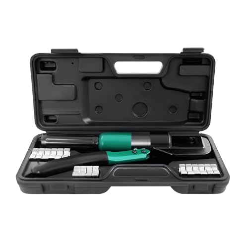 Set di pinze idrauliche e pinze professionali per tubi – Pinza crimpatrice con testa girevole a 360° e 8 matrici (4-70 mm²) – Utensile per pressare tubi in alluminio, plastica e multistrato
