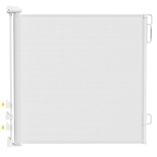 Image of Babepai Retractable Baby Gates for Stairs, Dog Gates for Doorways, Mesh Baby Gate Extends to 54" Wide 34" Tall, Pet Gate Indoor Use for Hallways, Porch, Patio, Outdoor - White