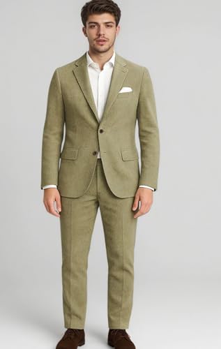 VENNYNG Men's 2 Pieces Corduroy Suit Slim Single Breasted Jacket Set Casual Business Wedding（Blazer+Pants）3