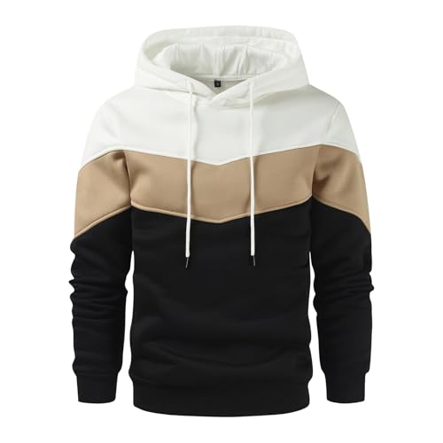 Mens Sweatshirts Hooded Neck Clothes Fashion Color Block Pullover Fall Winter Sweatshirts Thick Relaxed Fit Hoodie