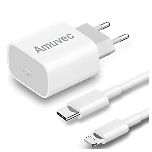Amuvec Cargador USB C 20W, PD 3.0 Carga Rápida Cargador Tipo C Adaptador con Lightening Cable 1M, Cargador Móvil para Phone 13/12/12 Mini/12 Pro/12 Pro Max/11/Se, Samsung Galaxy, Pad Pro, AirPods Pro