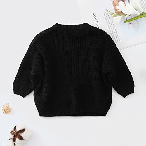 Boys Girls Cable Knit Sweaters Long Sleeve Knitted Crop Sweater Crew Neck Drop Shoulder Plain Pullovers Fall Tops4