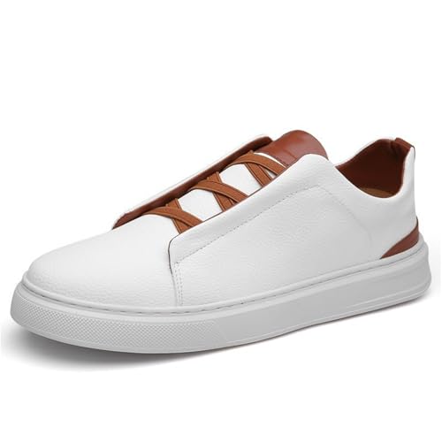 Men's Genuine Leather Soft Breathable Dress Sneakers Low Top Slip on Non-Slip All-Match Casual Shoes