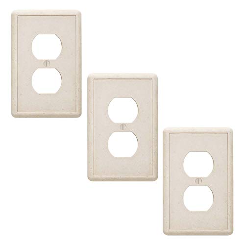 Questech Décor Single Duplex Electrical Outlet Cover Wall Plate, 1-Gang Single Switch Plate Standard Size Receptacle Cover, Decorative Wall Plate Tumbled Texture, Sand, 3 Pack #TOP7