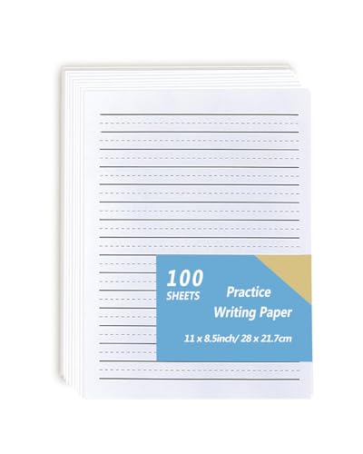 Handwriting Paper Kindergarten for Kids, Ruled Practice Writing Paper for Kids, 100 Sheets, 100gsm White Writng Papers, 8.5 x 11 Inch Writing Paper with Lines for Kindergarten