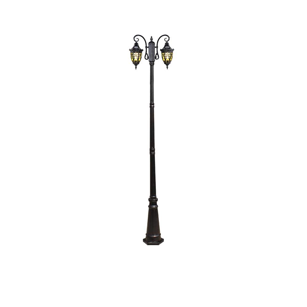 QUSYZD Lamp Post Lights Outdoor, 2-Lights E27 Ip54 Waterproof Vintage High Pole Path Way Glass Column Lamp European Outdoor Metal Aluminum Street Pillar Light Garden Courtyard,Black-Height 2.9m