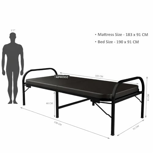 Image of APRODZ Folding Bed Single for Sleeping | Metal Folding Mattress Single Bed | Portable Foldable Guest Bed Single | No Assembly Required | Powder Coated Bed | Easily Storable, Black, 3ft x 6ft