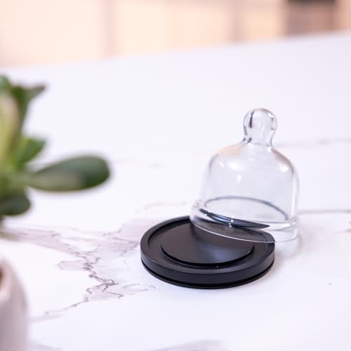Image of Dusk Acacia Wood Cake Stand with Glass Dome, Black Finish | Perfect for Pastries, Desserts, Donut Cake, Cupcakes & Cookies