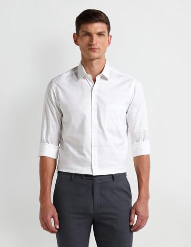 Image of Arrow Solid Slim Fit Mens Formal Shirt - 100% Cotton, Breathable & Comfortable, Full Sleeves Shirts for Men