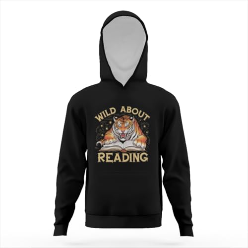 Retro Tiger Design Wild about Reading Vintage Hoodies for Teen Girls Boys Lightweight Kangaroo Pocket Sweatshirt3