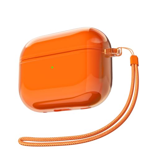Svanove for Airpods Pro 2 Case Clear with Lanyard Strap, Cute Transparent Hard Shell Plastic Case for Airpods Pro 1st 2nd Generation Cover, Girly Y2K TPU Protective Cases for Women Men, Neon Orange