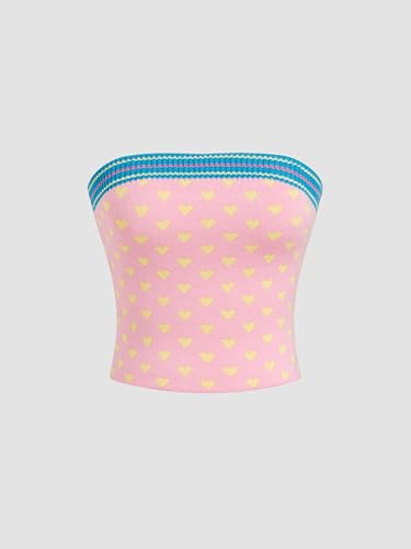 CIDER X Polly Pocket - Women's Sleeveless Knitted Tube Top Pink Heart Pattern Knitted Vest2