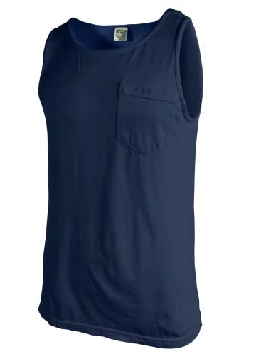 Image of Comfort Colors Men's Adult Pocket Tank Top, Style 9330 (Large, True Navy)