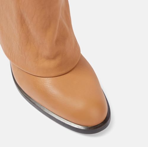 Women's Leather Fold Over Boots Mid Calf Wide Calf Round Toe Chunky Block Heel Ankle Boots Pull On Fashion Causal Short Boot Brown2