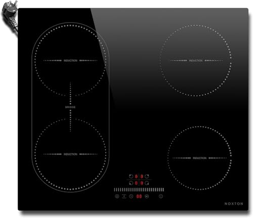 Plaque Induction 4 Feux avec Prise, Plaque de Cuisson Electrique Encastrable 60CM, Table de Cuisson Induction 6400W avec Zones Flexibles, Commande Par Curseur,...