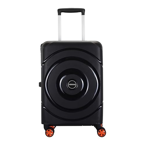 Image of American Tourister Polycarbonate Material Circurity Max 55 cm Small Hardside Cabin Suitcase with Xtrasecu 3-Point Locking System & Double Spinner 8 Wheels for Unisex - Black