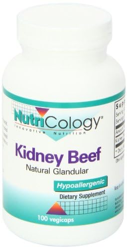 Nutricology Kidney Beef Supplement - Natural Glandular, Freeze-Dried, Bovine, Lyophilized, Beef Organ, 500mg Vegetarian Capsules - 100 Count