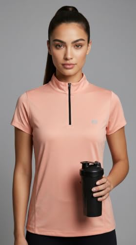 Image of PUMP'D Dry Fit Women's Half Zip Activewear Synthetic Regular Fit T-Shirt | Gym & Yoga