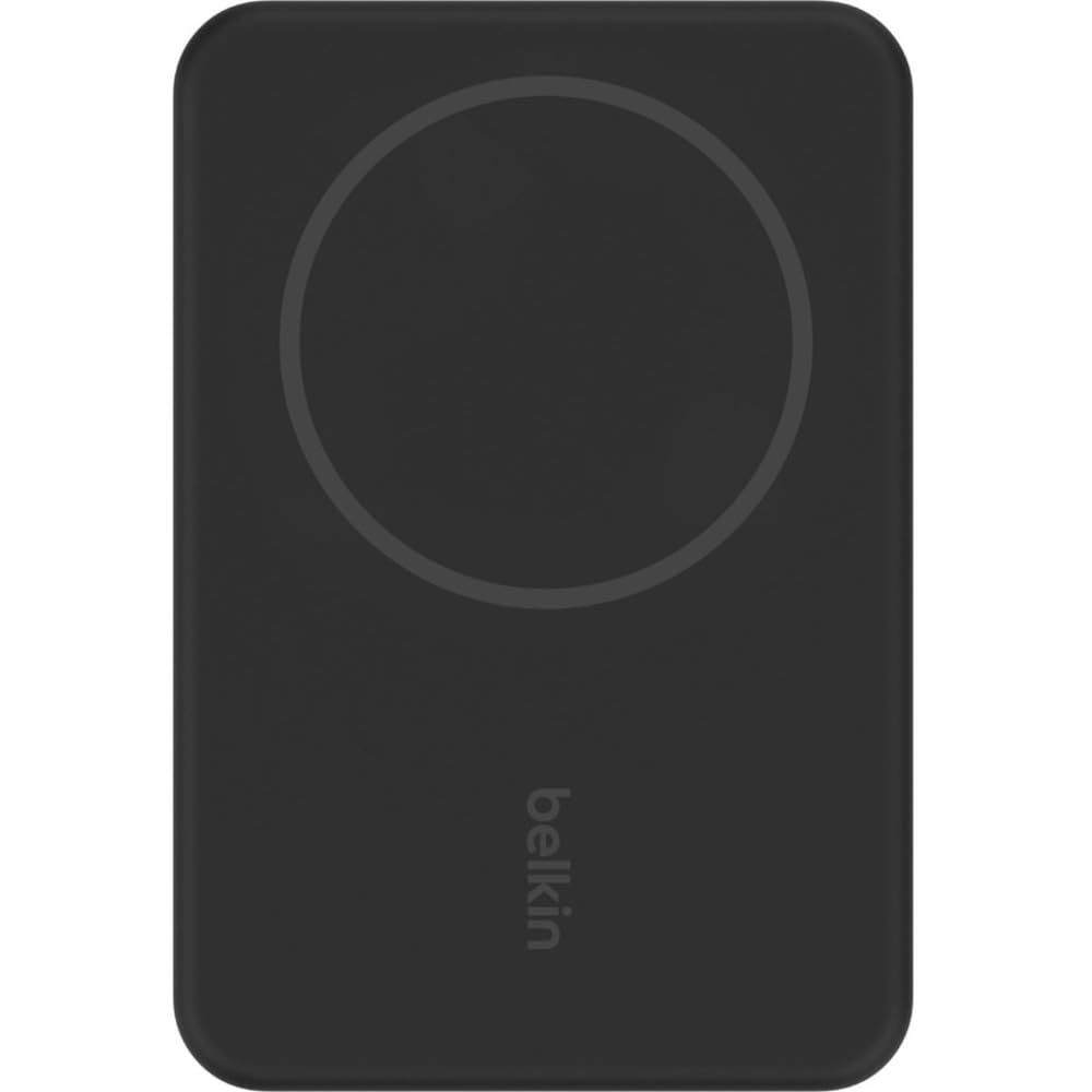 Belkin BPD004 5000 mAh Magnetyczny bezprzewodowy powerbank, przenośna ładowarka do MagSafe z ładowaniem Pass-thru, moc wyjściowa 7,5 W, moc wej 10 W, kompatybilna z seriami iPhone 13 i 12 – Czarny | Bezprzewodowe ładowanie akumulatora, iPhone 17, Air, Pro