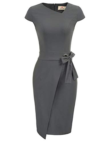 GRACE KARIN Robe Femme Moulante avec La Ceinture Style À Noeud Papillon Gris 2XL CL867-2