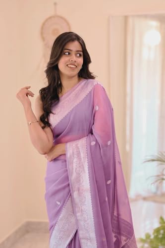 Image of Women's Cotton Woven Soft Sarees With Attach Blouse Piece.