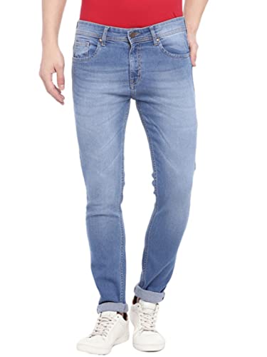 Image of HIGH STAR Blue Slim Fit Mid-Rise Clean Look Stretchable Jeans | Men's Casual Bottom Wear (30)