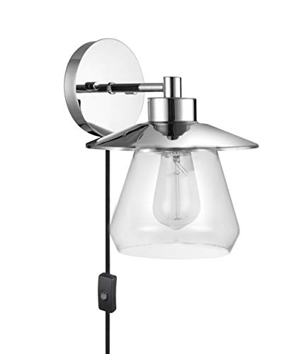 Amazon Brand – Stone & Beam Contemporary Wall Sconce with Plug-In or Hardwire Options, Vintage Edison Bulb Included, 10.2H, Chrome