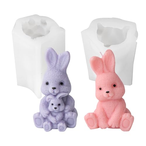Molde de silicone em forma de coelho de Páscoa em 3D, para velas, coelhos de Páscoa, moldes de silicone, moldes de silicone para chocolate, sabão, presentes de Páscoa (2 unidades)